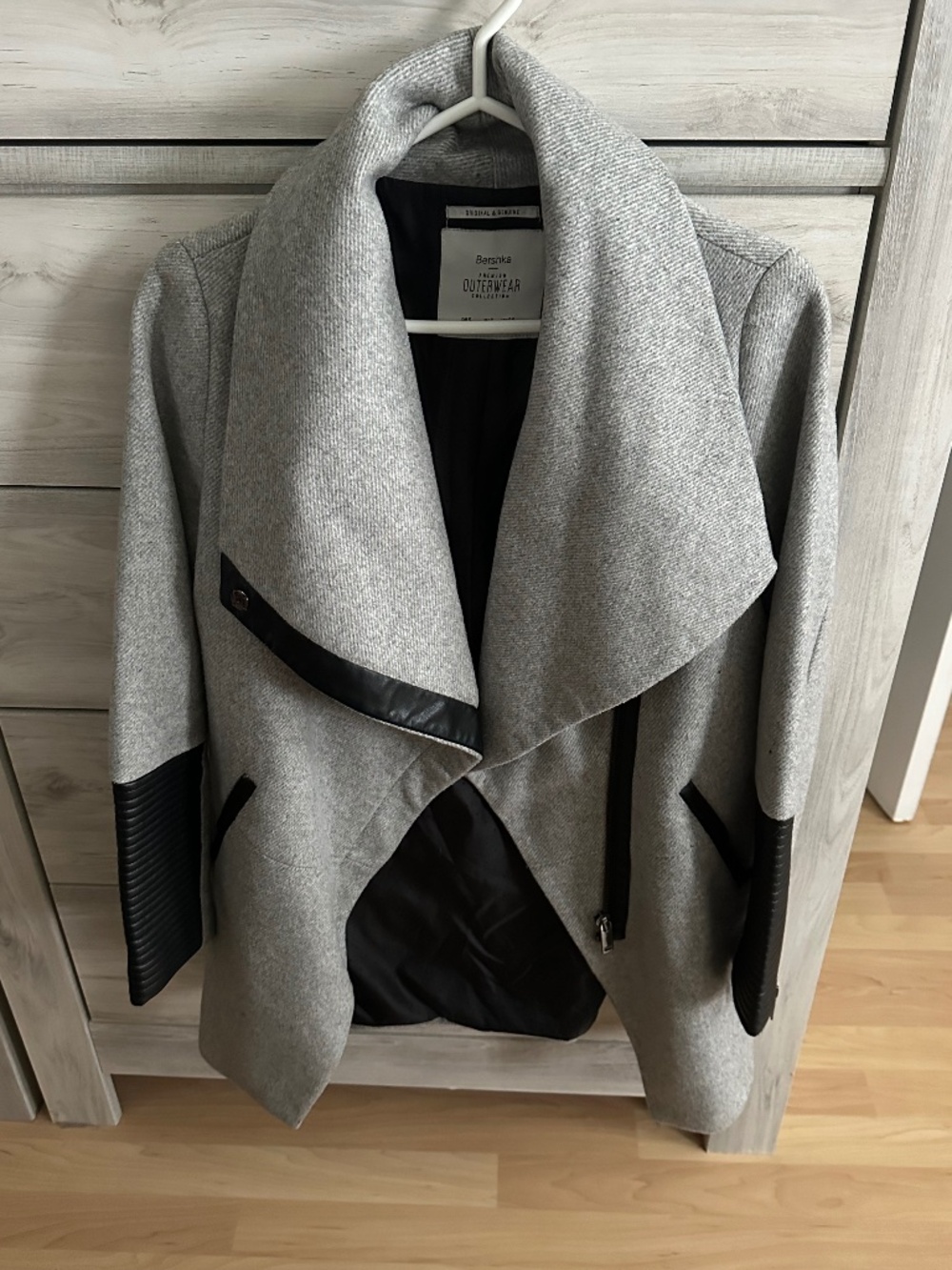 Bershka Coat with Black Leather Trim Size S